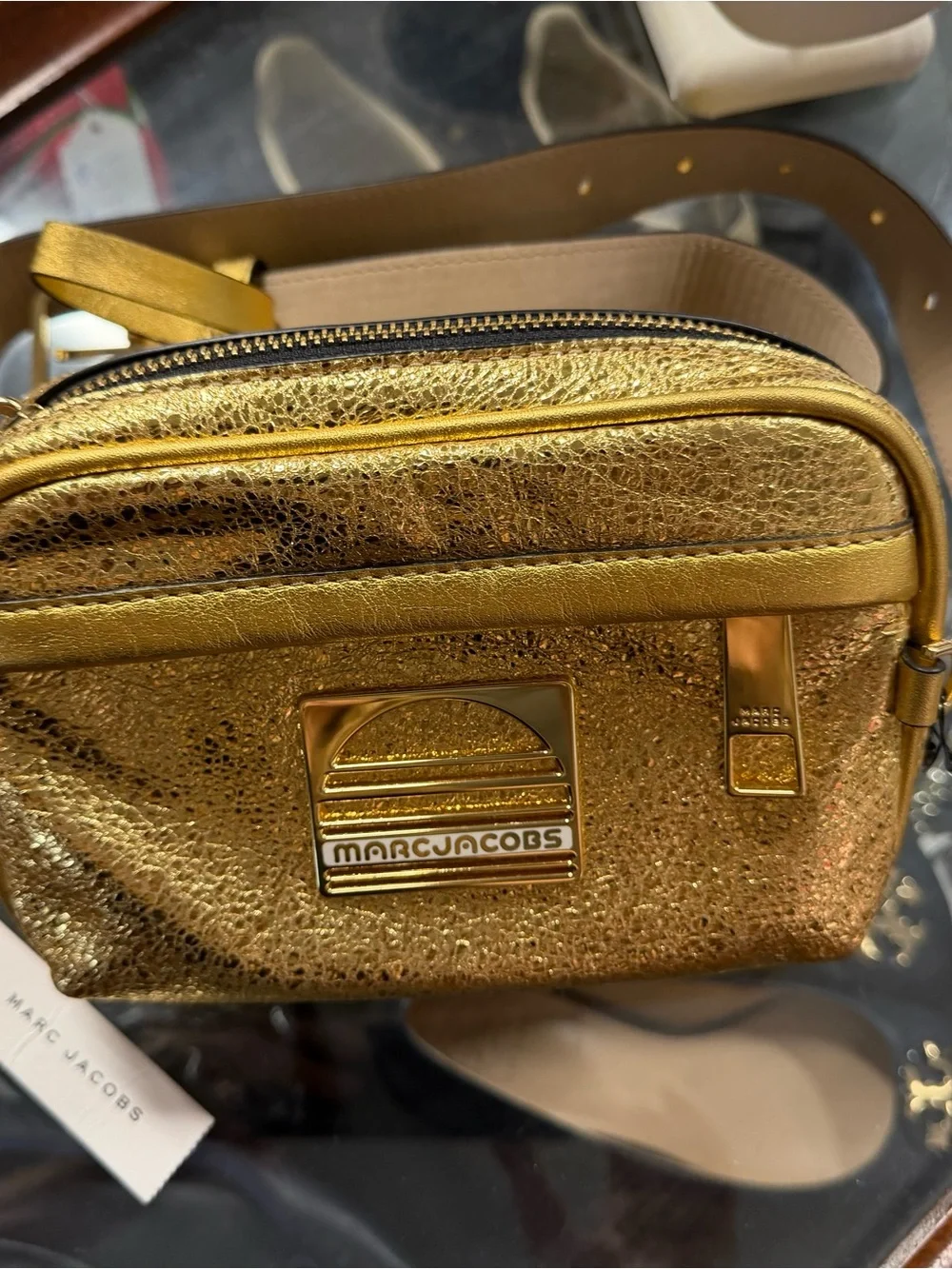 Marc Jacobs Metallic Gold Belt Bag with Logo Plaque